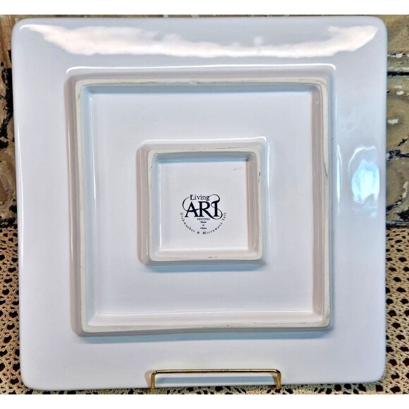 Ceramic Red & White Christmas Tree Trivet Serving Platter Square 10.5" - Picture 4 of 5